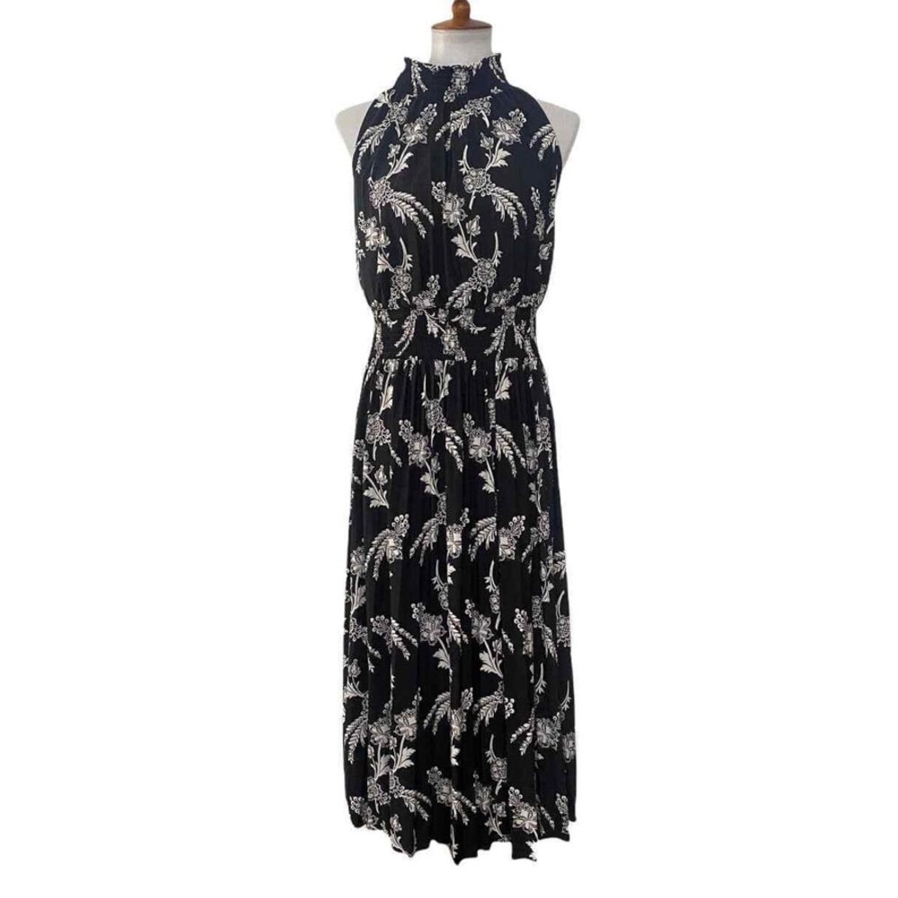 NWT Ann Taylor Sleeveless Maxi Floral pattern black & white dress with ribbing